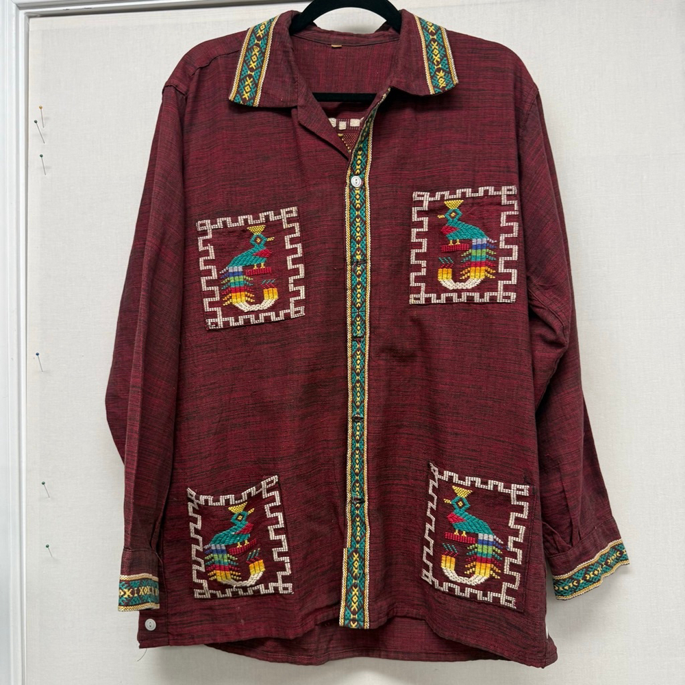 Vintage Men's Guatemalan Embroidered Button Down Shirt L?